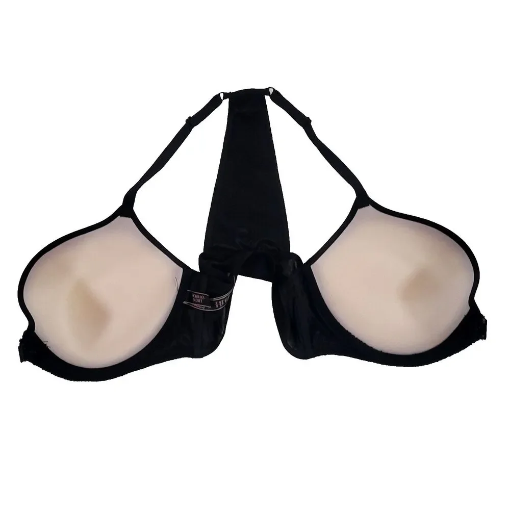 Victoria Secret Very Sexy Racerback Bra 36D Black Tencil Velvet Rhinestones‎ Adj